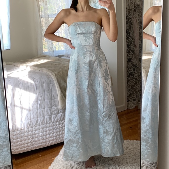 pale blue strapless dress